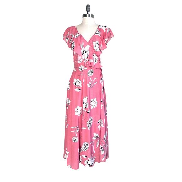 Anthropologie Yumi Kim Darby Wrap Midi Dress Rose Duet Bouquet Pink Floral - Picture 4 of 11
